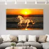 Stor Storlek Sea Landscape Poster Canvas Painting Wall Art Running Horse Picture HD Print för vardagsrum Studieinredning