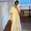 Neploe Maxi платье плиссированные вышитые высокие талии женские платья o шеи слоеный рукав летом халат сладкий элегантный женский Vestidos 210422