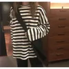 Womens T-Shirt Harajuku Striped Tshirt Long Sleeve O-Neck T-Shirts ulzzang Korean Casual oversized T Shirt Femme black Tops