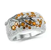 結婚指輪ファッションシルバーカラーホワイトCZストーンリンググリーンラインストーンプラムツリー枝の葉のための女性婚約ジュエリー