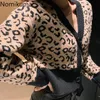 Nomikuma Leopard Cardigan Donne V Collo a maniche lunghe Cropped Tops femminile Single Breasted Casual Allentato Maglione Maglione Ladies 3D701 210514