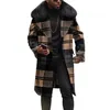 Mens Wool Blends Big Fur Collar Plaid Overcoats Luxury Trench Coats For Men Check Woolen Long Jackets Fashionable Large Size Streetwear Viol