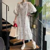 Women White Dot Ruffles Long Dress Stand Half Lantern Sleeve Loose Fit Casual Fashion Spring Summer 16F0693 210510