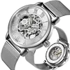 최고 판매 스켈레톤 디자인 블랙 기계식 시계 남자 스테인레스 스틸 메쉬 밴드 방수 relogio 남성 시계 손목 시계 손목 시계