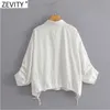 Zevity Women mode dubbelfickor patch vit smock blus kvinnlig loss lös kimono skjortor chic blusas topps ls7681 210603