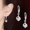 Brincos Femininos Dangle Dangle Cristal Prata Banhado Cubo Feminino Longo Amor Orelha Simples Forma Drop Style