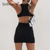 Sollinarry Sexy gilet évider robe courte solide streetwear mode robe tricotée Party night club serré sans manches femme robe 210709