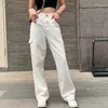 Women's Jeans Mom Boyfriend White Wide Leg Women High Waist Harlan Cargo Pants Multi-pocket Denim Street Ladies Trousers