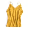 100% Silk Brand Fashion Women High Luxury Summer Elegant Slim Lace Stitch Silk Camis Tanktop 210326