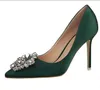 Silk Satin Rhinestones High Heels Shoes Woman Pumps Basic Crystal Diamond Buckle Fashion Party Sexy Women Shoes Pump