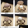 Настройки ювелирных изделий блестящие! Жемчужное кольцо Sier / Gold / Rose Gold Pearl Rings Wedding DIY для женщин Регулируемый размер Размер Падение Доставка 2021 Pvjmz
