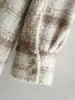 スタイリッシュなシックなコーヒー - ベージュの格子縞のシャツのジャケットの女性のファッション折りたたみ襟ポケットボタンコート女の子ストリートウェア211014