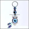 Key Rings Jewelry S2301 Fashion Turkish Symbol Evil Eye Ring Handmade Vintage Owl Keychain Drop Delivery 2021 Tfa4N