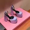 Aevitas Purple Juno Chaussures ornées de cristaux Satin Double plate-forme Escarpins Sandales à talons hauts pour femmes Designers de luxe Chaussures habillées Chaussures d'usine de soirée