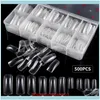 Art Salon Gezondheid Beauty500pcs Clear False Fake Nails Full ER Quick Building Mold Tips Dual Forms Nail Finger Extension Drop Levering 2021