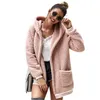 Womens Coat Hoodied Long Sleeve Striped Spliced Plush Thick Warm Solid Color Cardigan Pocket Long Coat 53 Z2