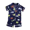 Barn Pyjamas Dinosaur Print Nighdress Baby Boy Girls Sleepwear Button T Shirt Shorts Set Outfits Toddler 210915