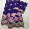 5Yards/pc Royal Blue Embroidery African Cotton Fabric Match 2Yards Net Lace For Blouse Set PL13000