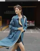 Blue Double Breasted Trench Coat Women Winter Long s And Jackets Windbreaker Belted Trenchcoat Outerwear 210427