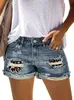 Damen-Shorts, Sommer-Loch, kurze Jeans, Leoparden-Jeans, lässig, mittlere Taille, bedruckt, Camouflage, zerrissener Patch-Denim für Damen, XXL