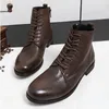 Bottines Martin à bout rond en cuir véritable pour homme, bottines marron faites à la main, faites à la main, en cuir véritable, rétro, tendance hiver