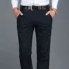 Yaz erkekler iş rahat 100% pamuk haki pantolon adam bahar sonbahar siyah mavi iş pantolon ordu yeşil düz uzun pantolon 211201