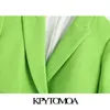 KPYTOMOA Frauen Mode Zweireiher Tweed Abgeschnitten Blazer Mantel Vintage Kurzarm Weibliche Oberbekleidung Chic Veste Femme 211019