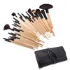 Makeup Brush Set, 24 st Proffsional Trä Syntetisk Kosmetika Borstar Kit med Läderfodral, Foundation Eyeliner Blandning Concealer Eyeshadow Face Pulver Blush