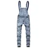 Mäns jeans rippade jumpsuits streetwear nödställda denim Bib overaller för man mode suspender byxor size240o