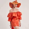 Damska pomarańczowa ruffsuit casual sexy top halter z długim rękawem letnie damskie "krótkie 210525