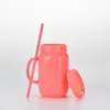 20oz Simple solid color straw Mugs plastic handy cup with handle wholesale double plastic Mason bottle with straws Sea Sending T9I001219