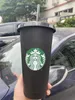 Stanleliness Starbucks Mermaid Goddess Mugs 24oz/710ml Plastic Tumbler Reusable Black Drinking Flat Bottom Cup Pillar Shape Lid Straw V3A4