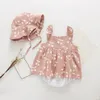 Letnie ubrania dla niemowląt berbeć urodzony kombinezon moda ładny wiśnia druku romper + kapelusz 2 sztuk dziewczyna sukienka 210515