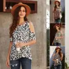 Women's Summer Leopard T Shirt Casual Short Sleeve Tops Print Basic Off Shoulder T-shirt 210514