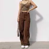 Pantalon en velours côtelé marron femmes Harajuku Cargo pantalon Y2K rétro pantalon printemps taille basse pantalon 90S Streetwear surdimensionné 3XL 211112