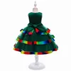 Summer Teenager Girls Dresses Sleeveless Bow Formal Rainbow Dress for Party Wedding Piano Perform Kids Clothes E5220 210610