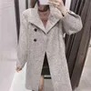 Abrigo de lana elegante para mujer, abrigo largo suelto a rayas a la moda para mujer, abrigo informal con fajas de botones para mujer, chaqueta elegante para chica 210427