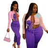 Spring Clothes Women Suit Long Sleeve Crop Tops Sexy Hollow Out and Pants Sets Plus Size Birthday Outfit Wholesale Drop 210819