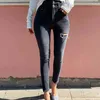 Outono cintura alta elástico skinny jeans mulheres denim casual plus size rasgado para lápis calças mujer 10398 210508