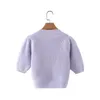 Fashion Spring vintage sexy collare quadrato bottone petale Purple maglione maglione cardigan Crop Top Women 210508