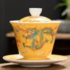 Ceramic Phoenix Gaiwan Porcelain Dragon Tureen Unique tea set for milk oolong Bone china Cover bowl auspicious