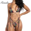 Swim Wear Rinabe Hollow Out Bangage Biquini Thong Bikini Set Set Print Swimsuit Женщины бикини купальные костюмы для купальника пляжная одежда пляжная одежда