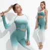 2 adet / 3 adet Ombre Yoga Kıyafetler Set Spor Sutyen Tayt Kadın Spor Takım Elbise Kıyafetleri Dikişsiz Egzersiz Fitness Spor Koşu Giyim Spor Takımları