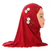 2022 Beautiful Small Girl Scarf with Handmade Flowers Fit 2-6 Years Old Kids Shawls Pull On Islamic Muslim Hijab Head Wrap Wholesale
