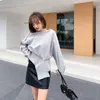 Nomikuma Spring New Women Hoodies Causal Long Sleeve Irregular Split Patchwork Jumper Korean Short Sweatshirt 6E063 210427