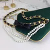 Belts Fashion Luxury Belt Classic Leather Brand Chain For Women Flower Diamonds Beading Pearl Sashes Black Sheepskin300s