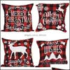 Pillow Case Bedding Supplies Home Textiles & Garden Christmas Black And Red Buffalo Plaid Linen Cushion Er For Sofa Couch Xmas Decor 18 Inch