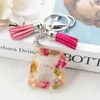 1Pc Real Dried Flower Letter Alphabet Keychain Crystal Resin Words Key Chains Car Bag Tassels Pendent Charms Gift Accessory G1019