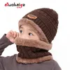 Moda Invierno Niños Punto Beanie Anillo Bufanda 2 Piezas Set Boys Girls Lindo Sombrero Niños Casquillo Suave Caliente Bebé Bannet Algodón