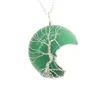 JLN Croissant de Lune Fil Enveloppé Vie Arbre Pierre Précieuse Pendentif Améthyste Oeil de Tigre Quartz Pierre Charme Avec Chaîne En Laiton Collier Cadeau Pour Les Femmes